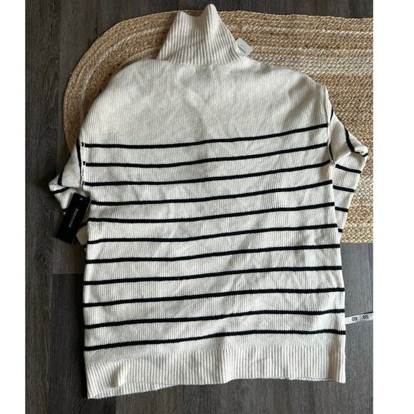 WEEKEND Women's Half Zip Striped Sweater Size 1X In Ivory Black Stripe - Picture 4 of 11